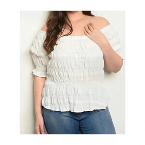 🆕Gilli White Smocked Off-Shoulder Knit Top 2X 🆕